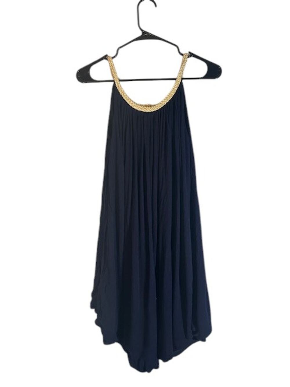 Nina Leonard Women’s Navy Blue Sleeveless Swing Dress with Gold Trim Size Medium